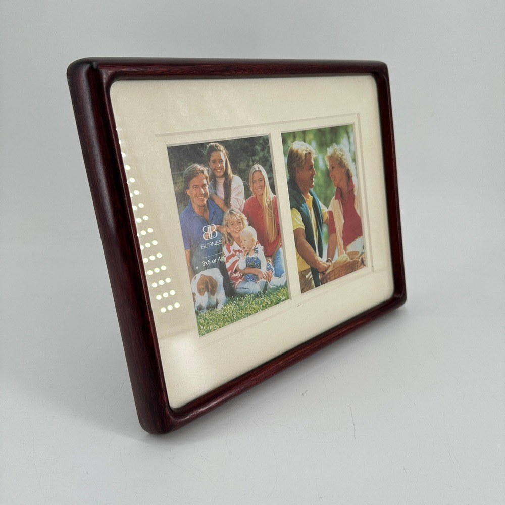 Burnes of Boston Mahogany Wood Double Picture Frame Cream Mat 2 Openings